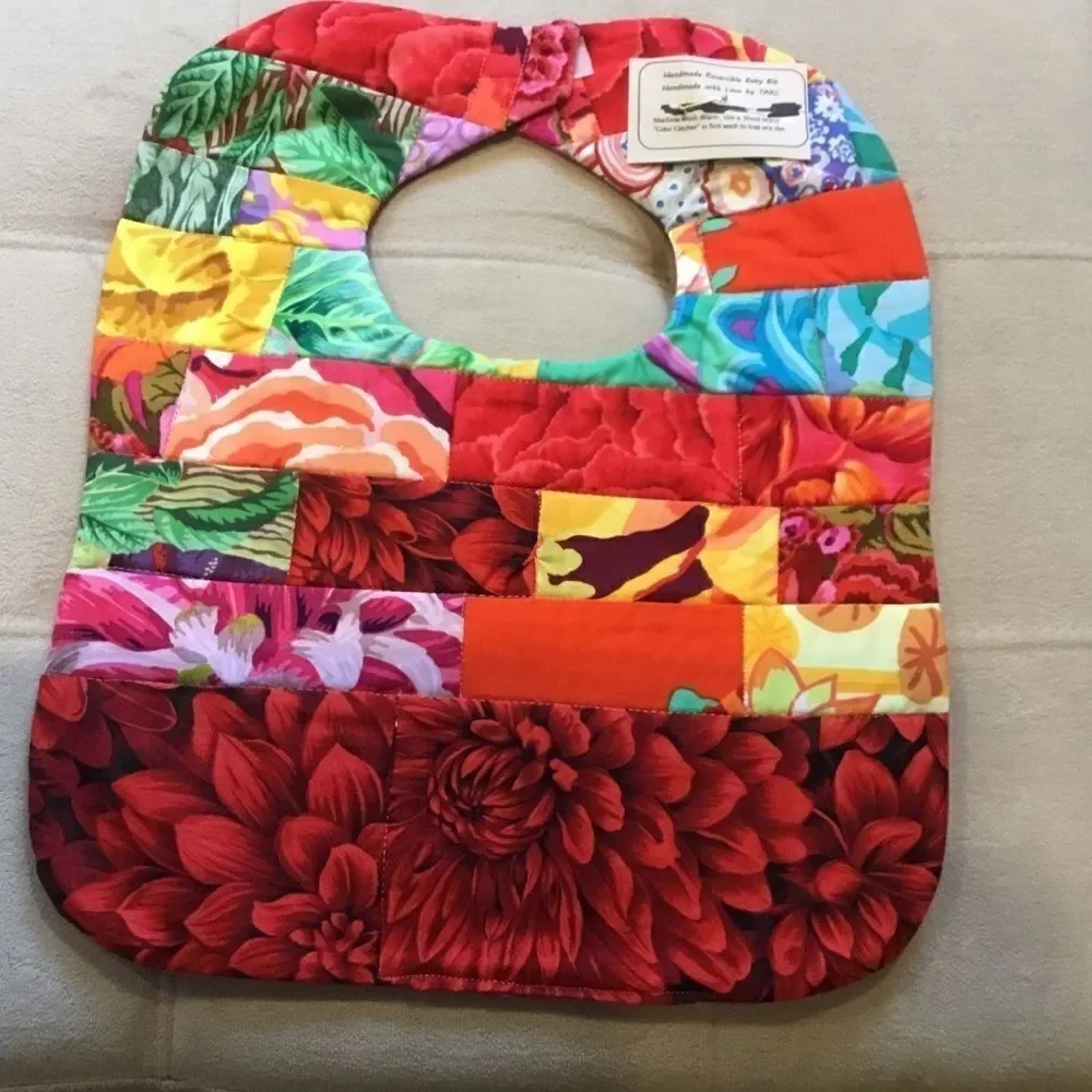 3/$25 or $12 ea. NWT Hand Crafted Reversible Quilted Baby Bib